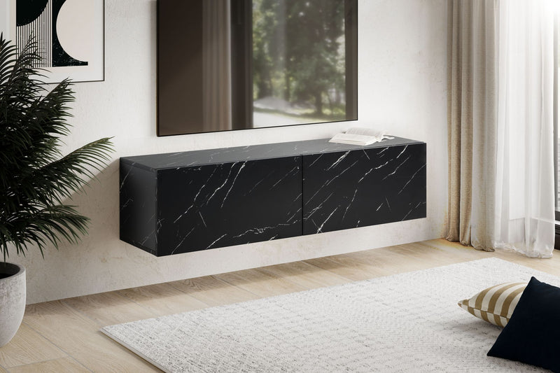 Lowboard Hängend Marmor-Optik Schwarz 120x30x30cm Klapptüren Modern