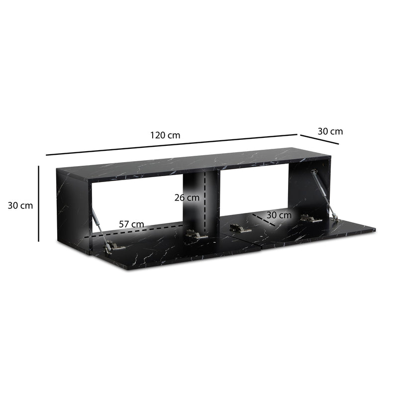 Lowboard Hängend Marmor-Optik Schwarz 120x30x30cm Klapptüren Modern