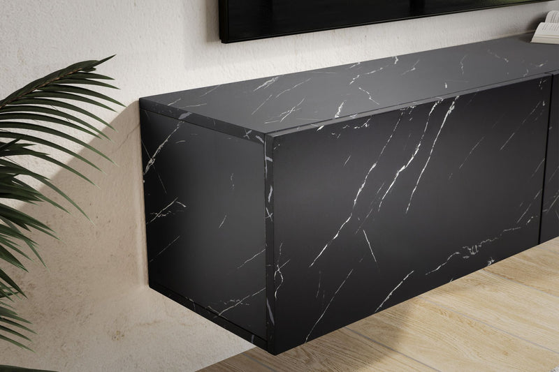 Lowboard Hängend Marmor-Optik Schwarz 120x30x30cm Klapptüren Modern