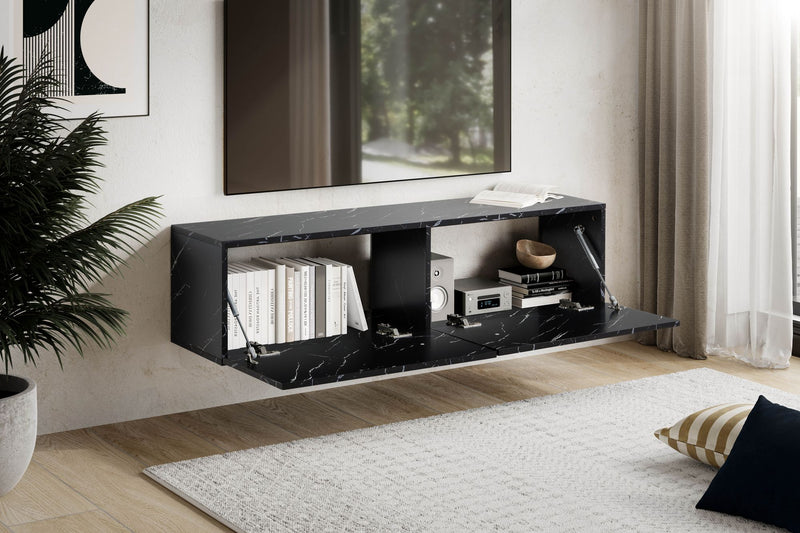 Lowboard Hängend Marmor-Optik Schwarz 120x30x30cm Klapptüren Modern