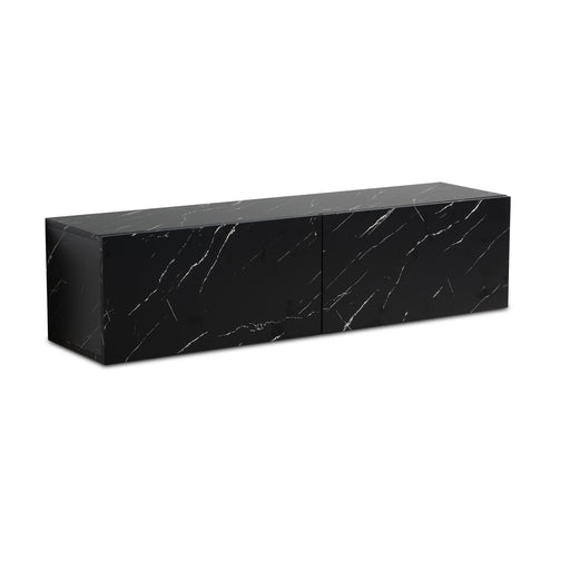 Lowboard Hängend Marmor-Optik Schwarz 120x30x30cm in Gesamtansicht von vorn mit marmorierter Oberfläche und zwei Klapptüren.
