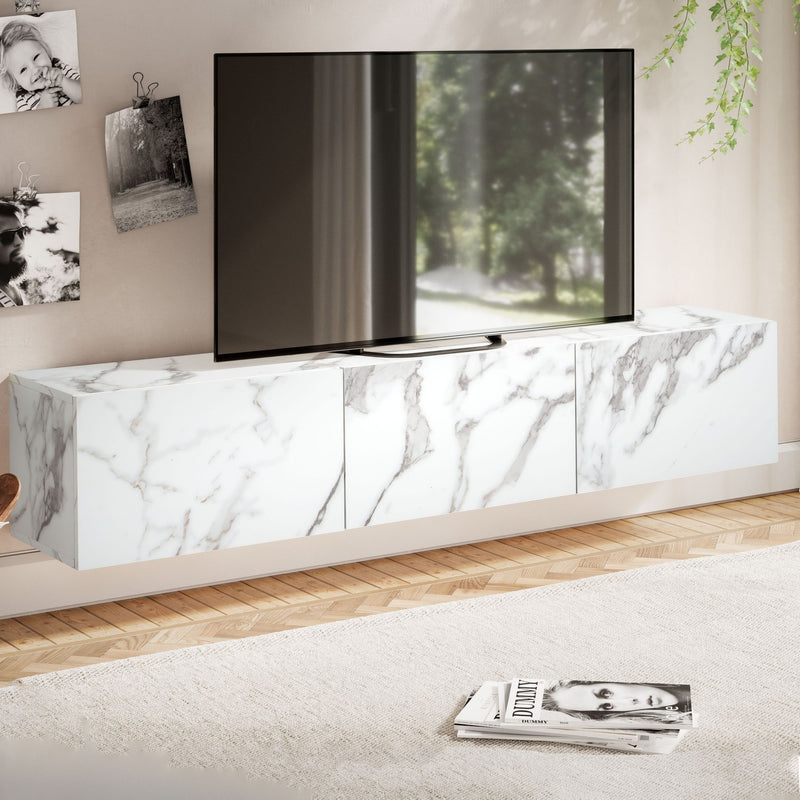 Lowboard Hängend Marmor-Optik Weiß 160x30x30cm Klapptüren Modern