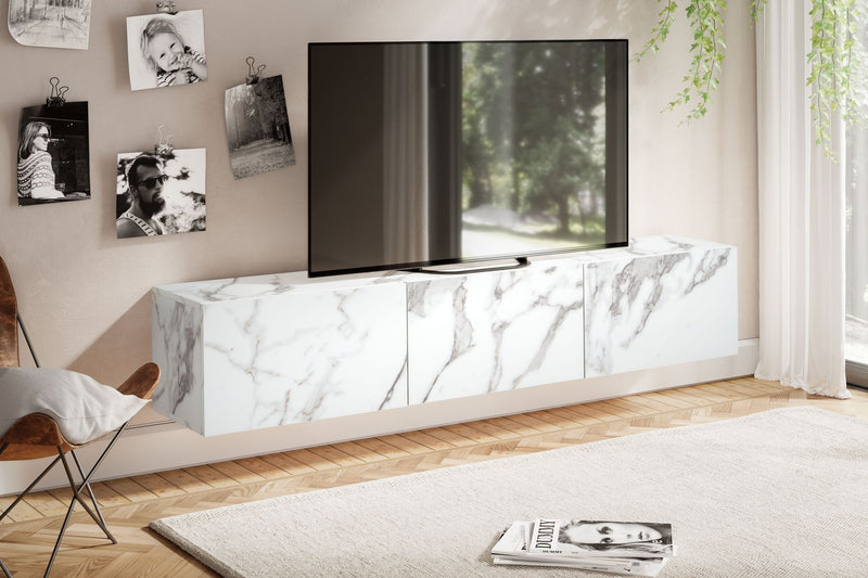 Lowboard Hängend Marmor-Optik Weiß 160x30x30cm Klapptüren Modern