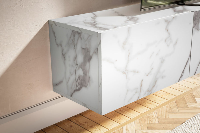 Lowboard Hängend Marmor-Optik Weiß 160x30x30cm Klapptüren Modern