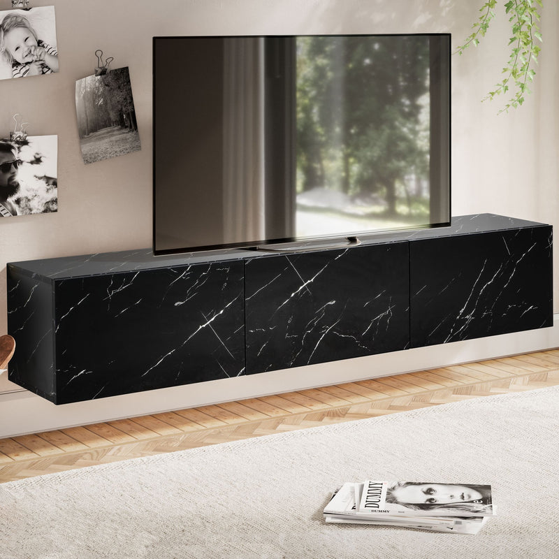 Lowboard Hängend Marmor-Optik Schwarz 160x30x30cm Klapptüren Modern