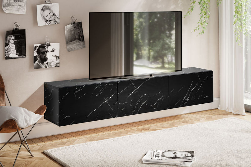 Lowboard Hängend Marmor-Optik Schwarz 160x30x30cm Klapptüren Modern
