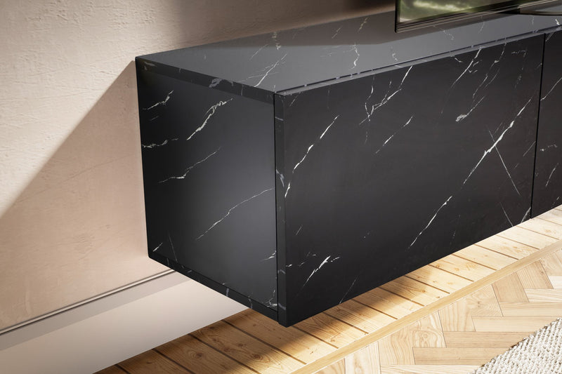 Lowboard Hängend Marmor-Optik Schwarz 160x30x30cm Klapptüren Modern