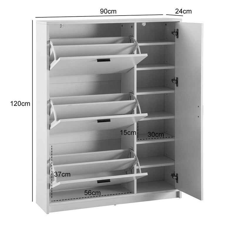 Schuhschrank Weiß 90x120x24 cm Modern Flurschrank mit Ablage