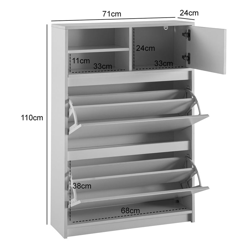 Schuhschrank Weiß 71x110x24 cm Modern Flurschrank Schuhkipper