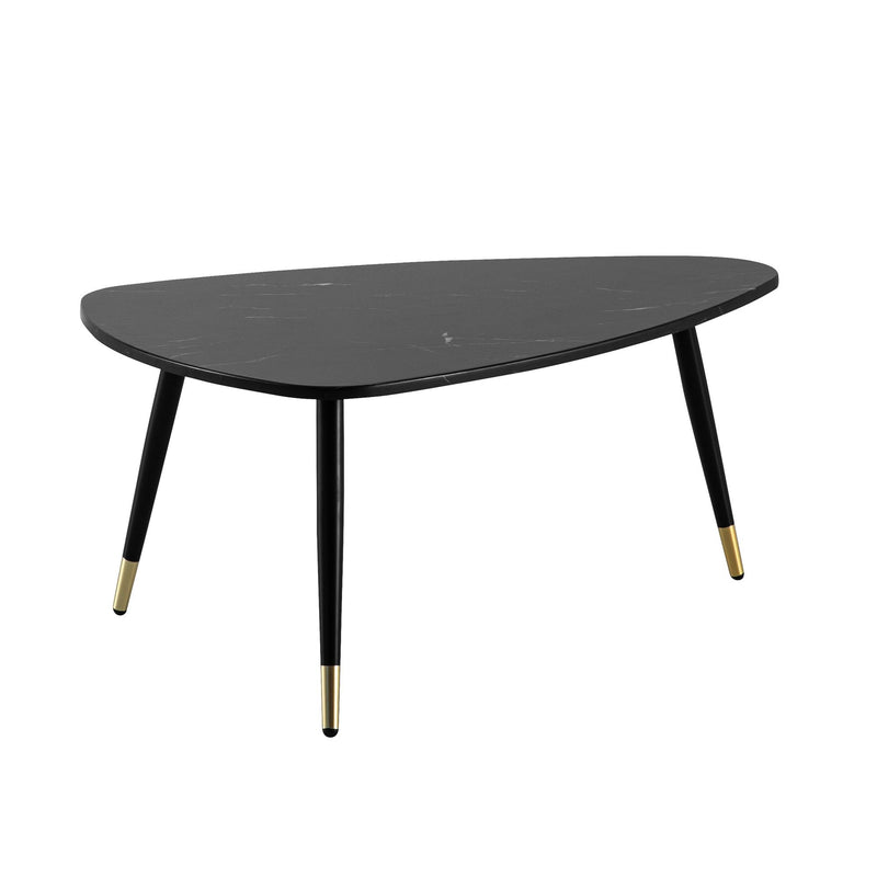 Couchtisch Dreieckig 90x60x41cm Marmoroptik Schwarz Metallgestell