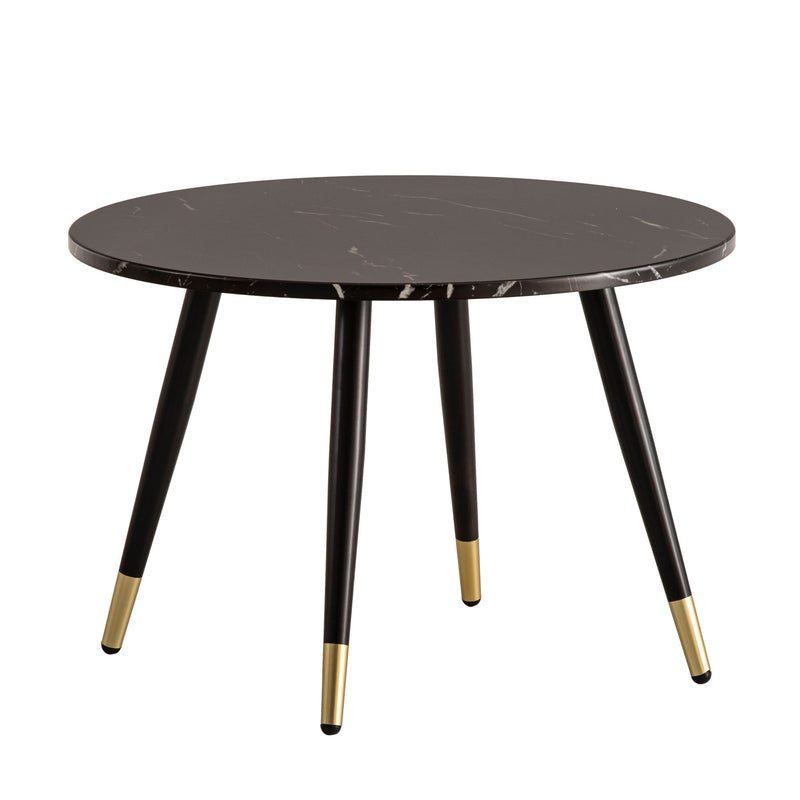 Couchtisch 60x60x41cm Marmoroptik Schwarz Metallgestell Rund Modern