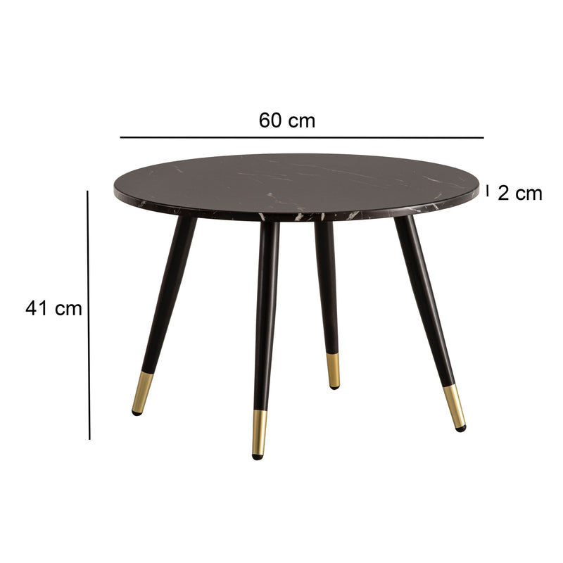 Couchtisch 60x60x41cm Marmoroptik Schwarz Metallgestell Rund Modern