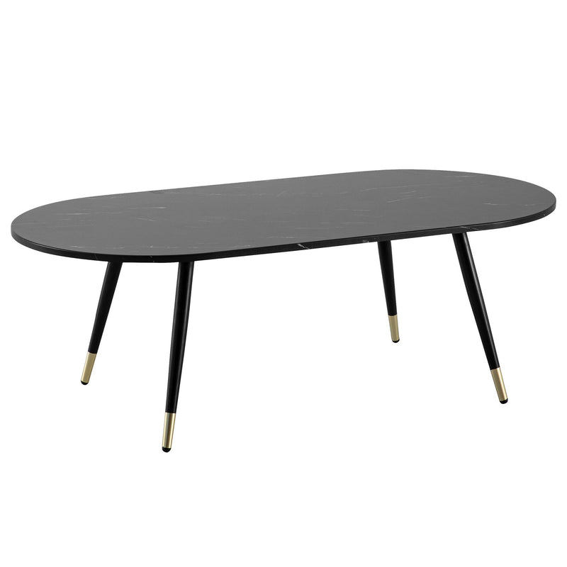 Couchtisch 120x60x41,5cm Marmoroptik Schwarz Metallgestell Oval Modern