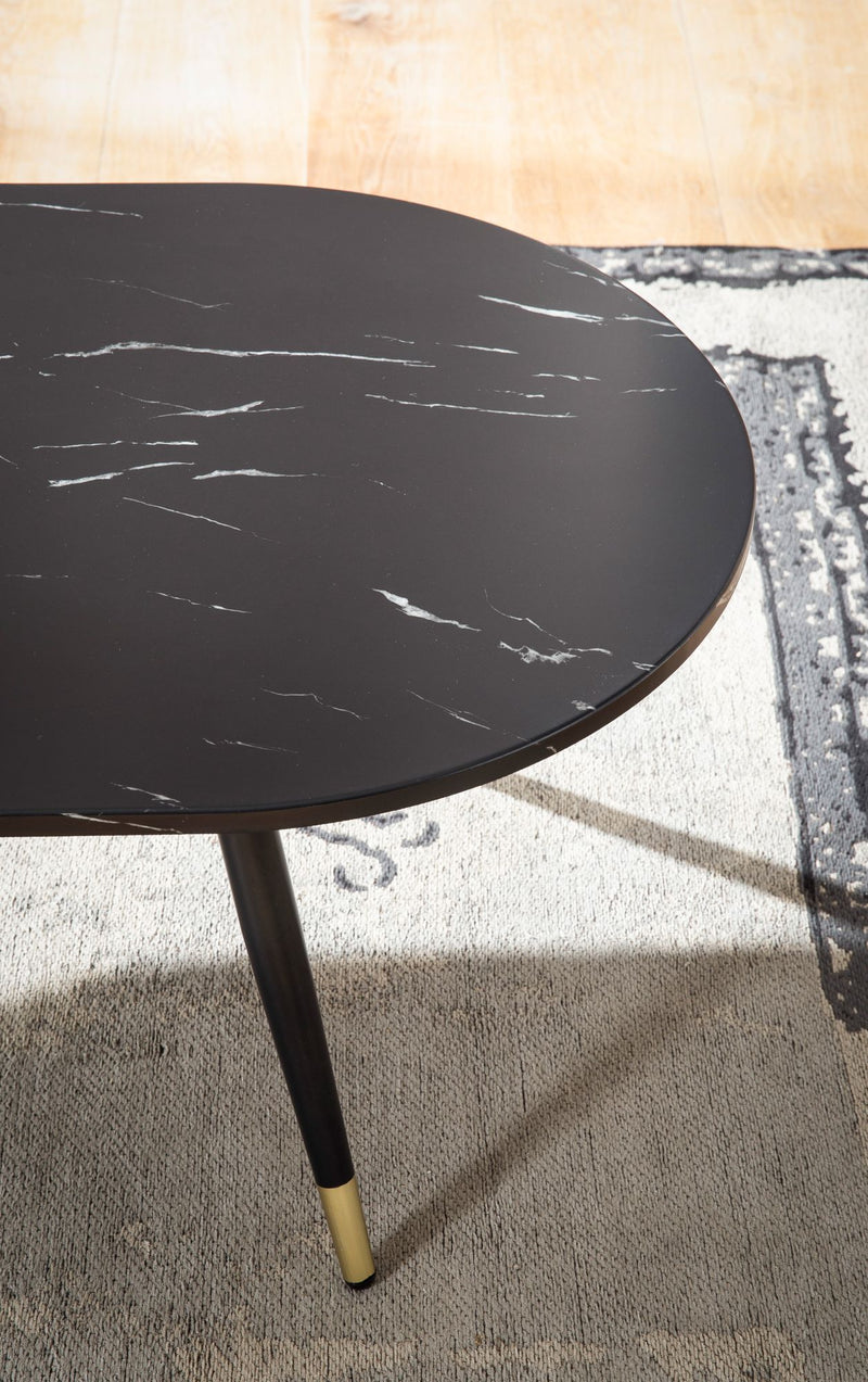 Couchtisch 120x60x41,5cm Marmoroptik Schwarz Metallgestell Oval Modern