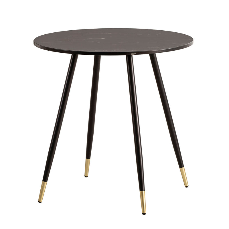 Esszimmertisch 75x75x76cm Marmor-Optik Schwarz Metallbeine Rund Modern