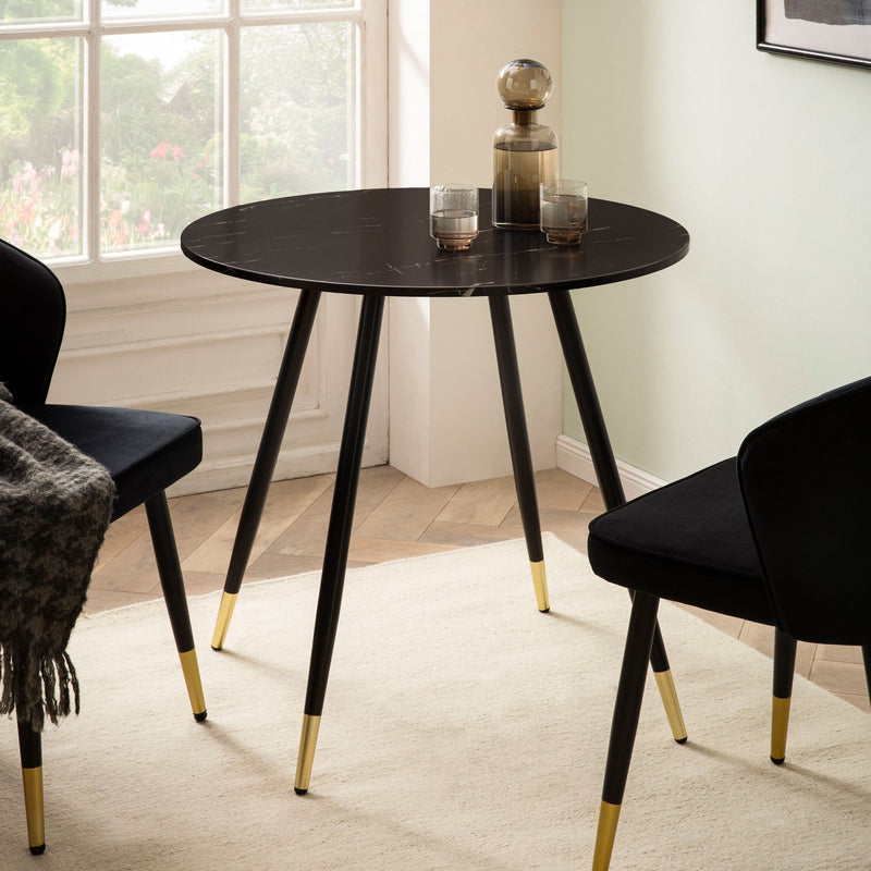 Esszimmertisch 75x75x76cm Marmor-Optik Schwarz Metallbeine Rund Modern