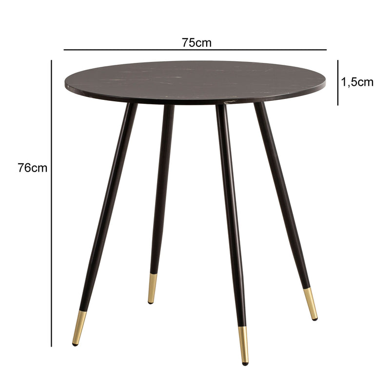 Esszimmertisch 75x75x76cm Marmor-Optik Schwarz Metallbeine Rund Modern