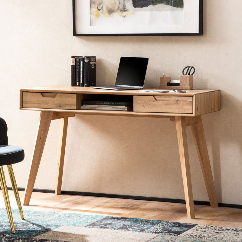 Schreibtisch 120x55x77cm Eiche Dekor Skandinavisch mit Stauraum Schubladen