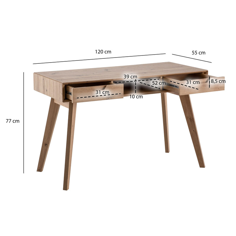 Schreibtisch 120x55x77cm Eiche Dekor Skandinavisch mit Stauraum Schubladen