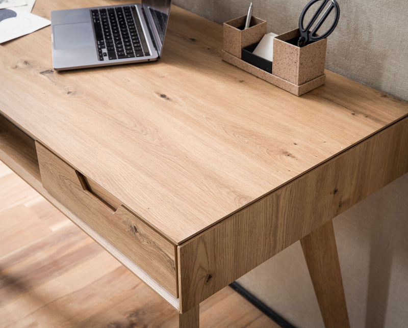 Schreibtisch 120x55x77cm Eiche Dekor Skandinavisch mit Stauraum Schubladen