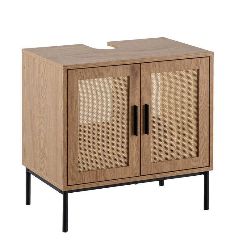 Waschbeckenunterschrank Eiche-Optik 60x60x40cm Rattangeflecht Türen