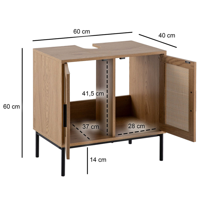 Waschbeckenunterschrank Eiche-Optik 60x60x40cm Rattangeflecht Türen