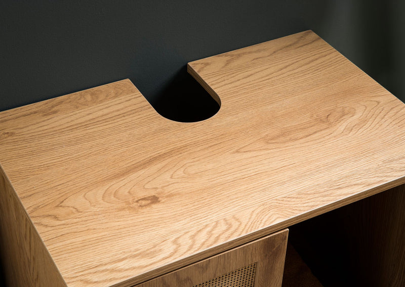 Waschbeckenunterschrank Eiche-Optik 60x60x40cm Rattangeflecht Türen