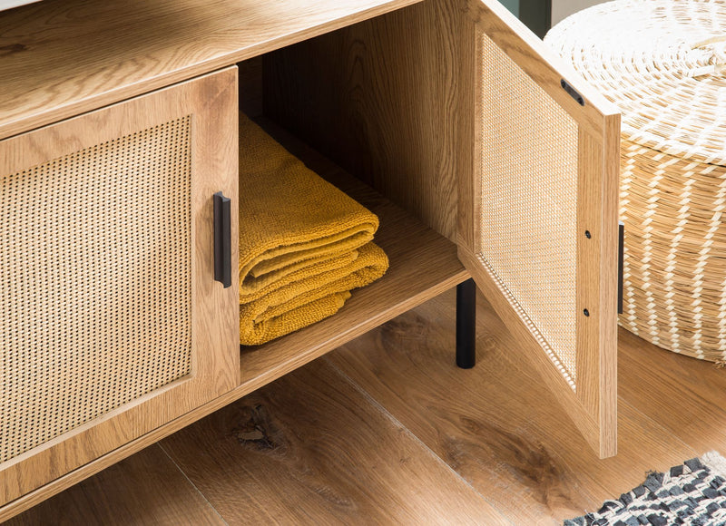 Waschbeckenunterschrank Eiche-Optik 60x60x40cm Rattangeflecht Türen
