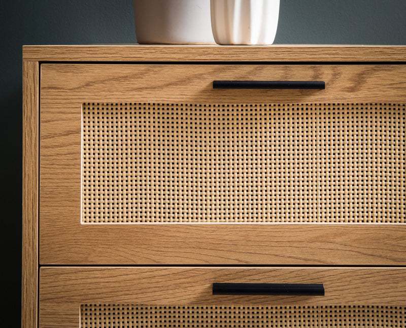 Kommode Eiche-Dekor Rattan 80x82x36cm 3 Schubladen Tür Modern