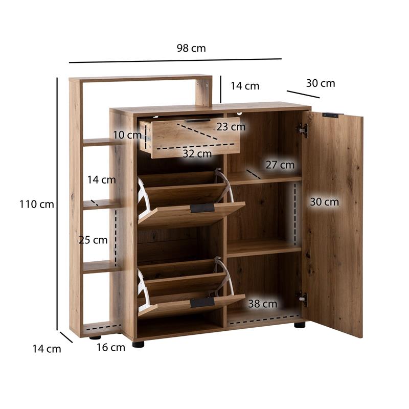 Schuhschrank Eiche-Dekor 98x110x30cm Schuhkipper mit Schublade Modern