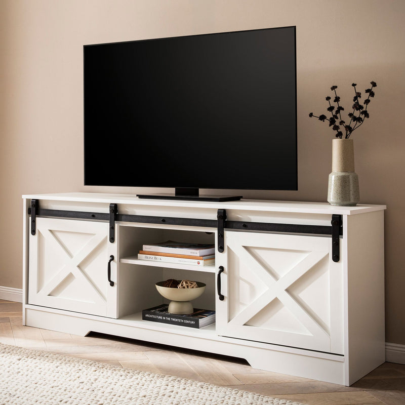 Lowboard Weiß 150x59,5x39,5cm TV-Kommode Landhaus-Stil Schiebetüren