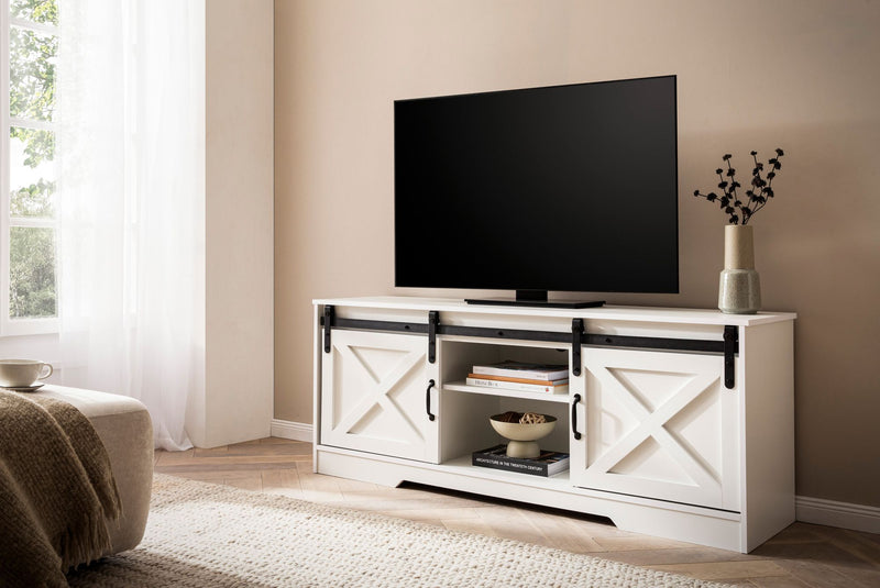 Lowboard Weiß 150x59,5x39,5cm TV-Kommode Landhaus-Stil Schiebetüren