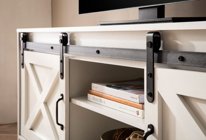 Lowboard Weiß 150x59,5x39,5cm TV-Kommode Landhaus-Stil Schiebetüren