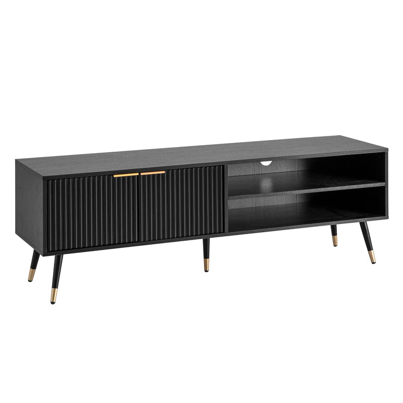Lowboard Schwarz Eiche-Dekor 150x51x39cm TV-Kommode Modern Türen Ablagefächer