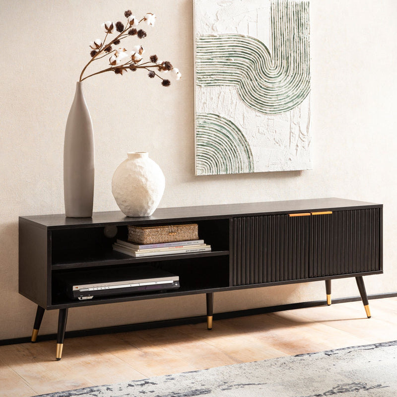 Lowboard Schwarz Eiche-Dekor 150x51x39cm TV-Kommode Modern Türen Ablagefächer