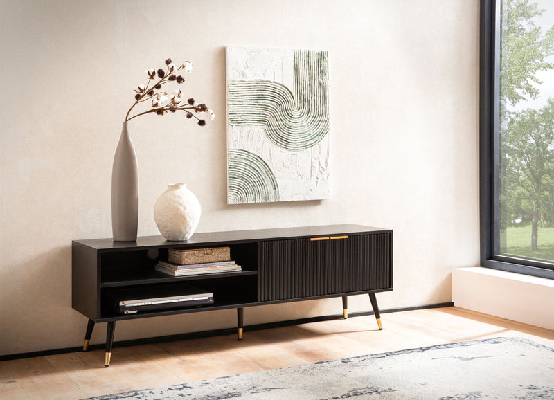 Lowboard Schwarz Eiche-Dekor 150x51x39cm TV-Kommode Modern Türen Ablagefächer