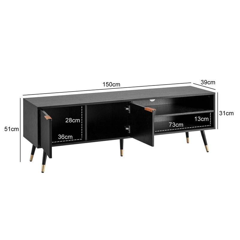 Lowboard Schwarz Eiche-Dekor 150x51x39cm TV-Kommode Modern Türen Ablagefächer