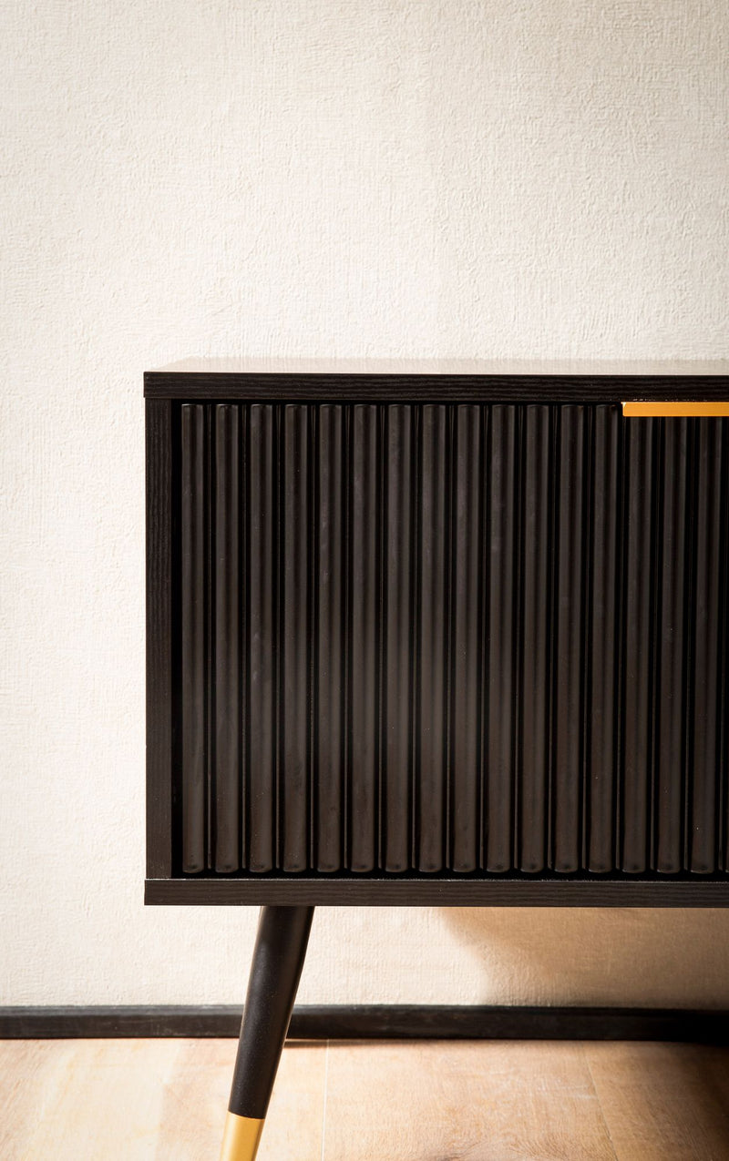 Lowboard Schwarz Eiche-Dekor 150x51x39cm TV-Kommode Modern Türen Ablagefächer