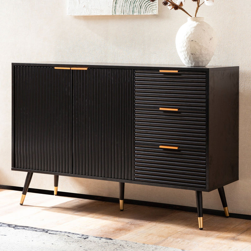 Sideboard 120x80x40cm Schwarz Eiche-Dekor Türen Schubladen Modern