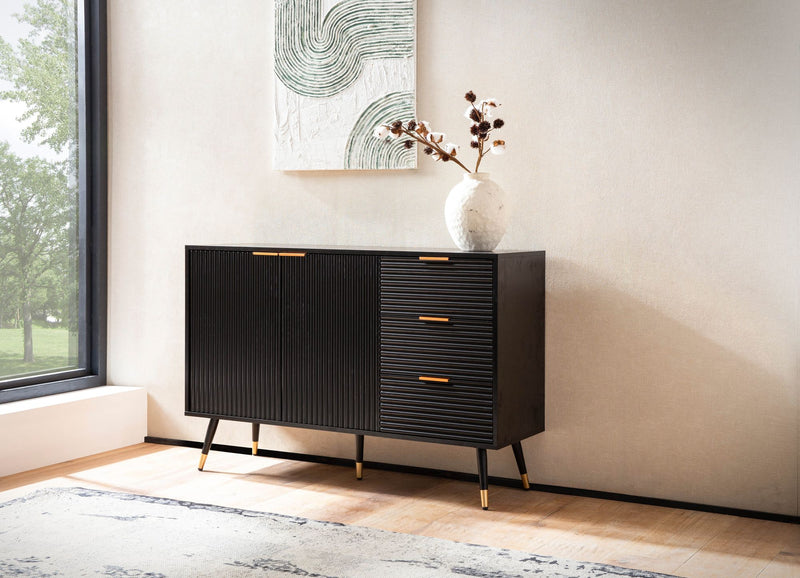 Sideboard 120x80x40cm Schwarz Eiche-Dekor Türen Schubladen Modern