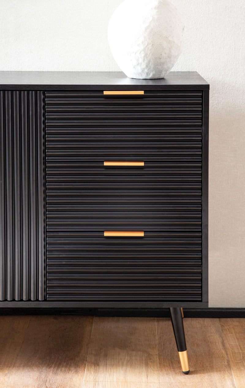Sideboard 120x80x40cm Schwarz Eiche-Dekor Türen Schubladen Modern
