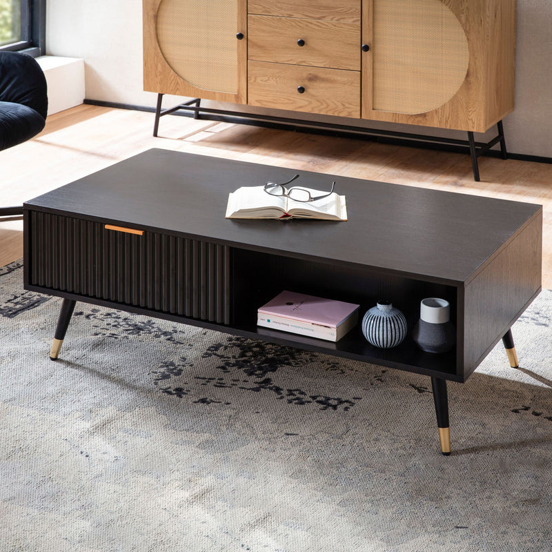 Couchtisch 110x60x43cm Schwarz Eiche-Dekor Rechteckig mit Stauraum