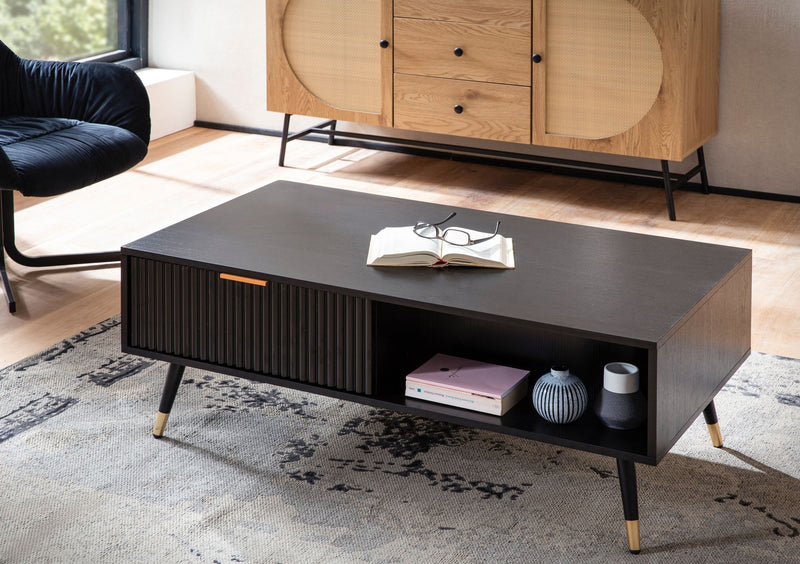 Couchtisch 110x60x43cm Schwarz Eiche-Dekor Rechteckig mit Stauraum