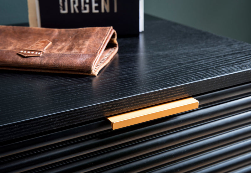 Sideboard 77x97x40cm Schwarz Eiche-Dekor Türen Schubladen Modern