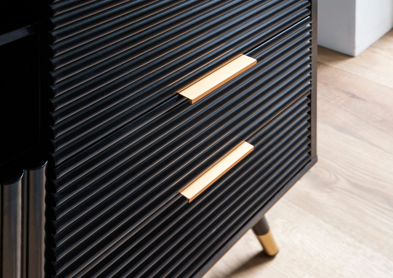 Sideboard 77x97x40cm Schwarz Eiche-Dekor Türen Schubladen Modern