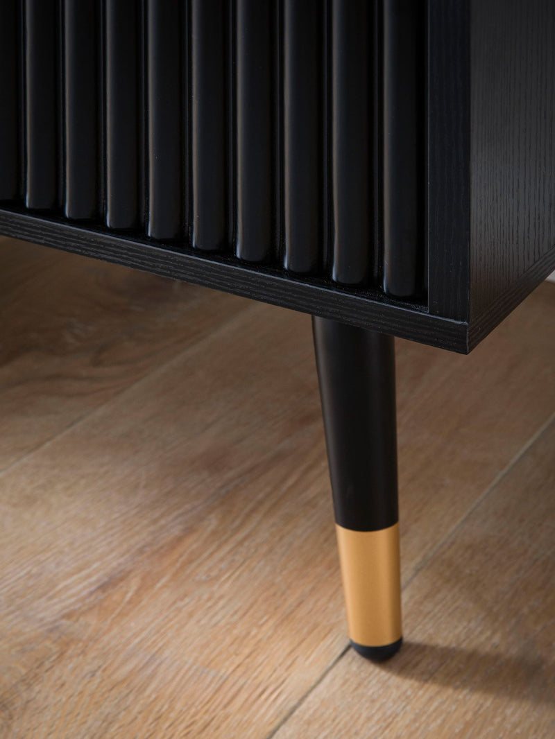 Sideboard 150x81x39cm Schwarz Eiche-Dekor Türen Metallbeine Modern