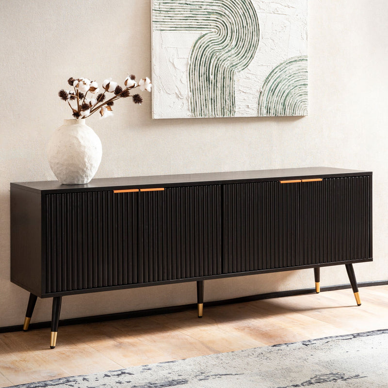 Lowboard Schwarz Eiche-Dekor 150x60x39cm TV-Kommode Modern Türen