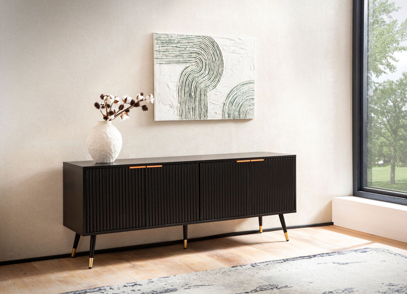 Lowboard Schwarz Eiche-Dekor 150x60x39cm TV-Kommode Modern Türen