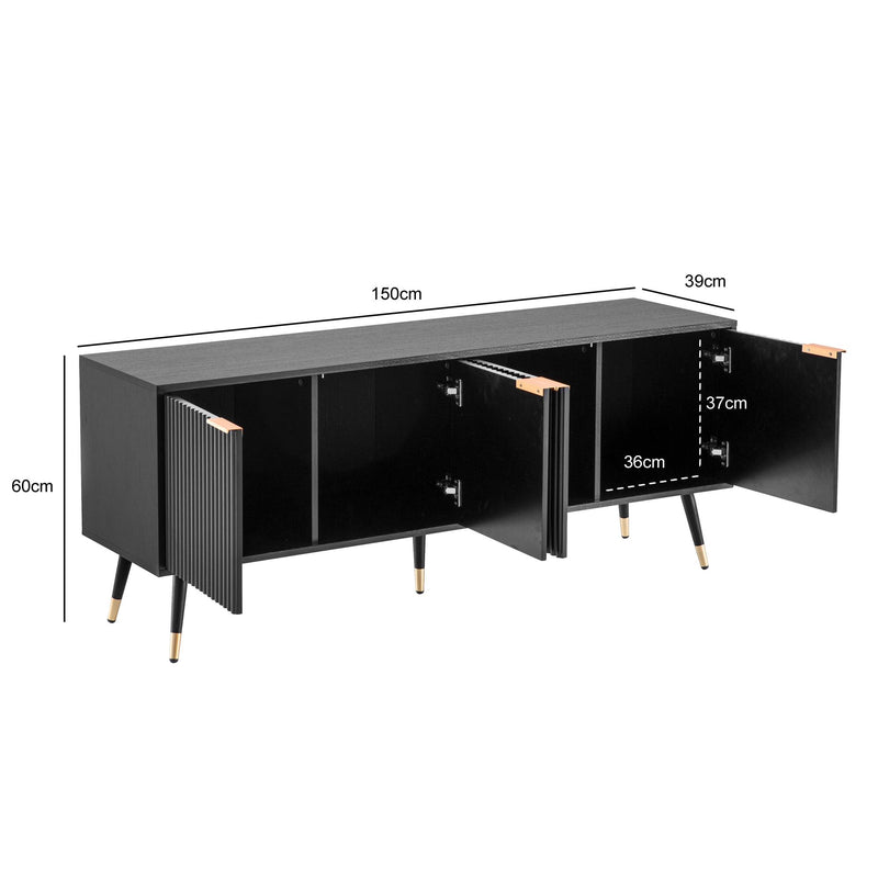Lowboard Schwarz Eiche-Dekor 150x60x39cm TV-Kommode Modern Türen