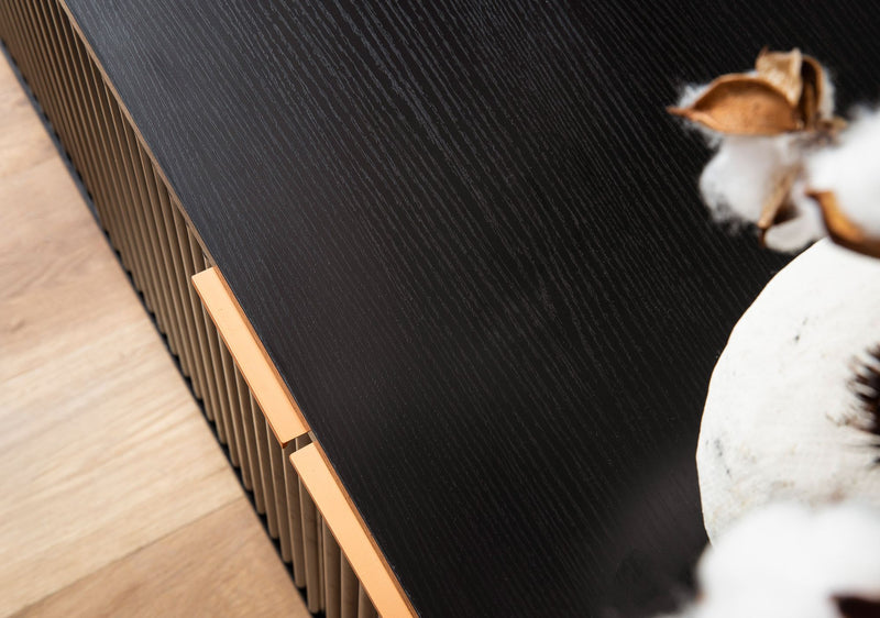 Lowboard Schwarz Eiche-Dekor 150x60x39cm TV-Kommode Modern Türen